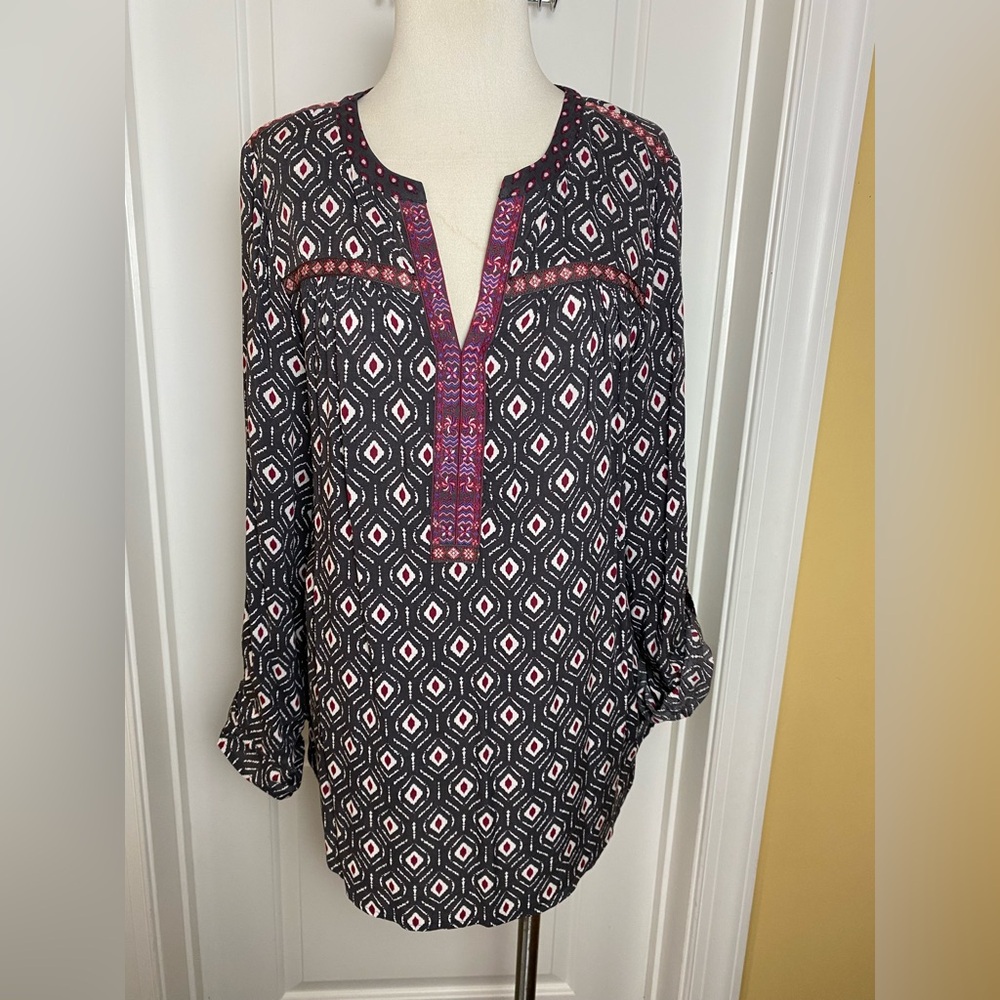 Anthropologie One September Folia Top Tunic Size Boho Embroidered Relaxed Soft